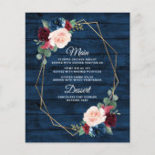 Navy Blue Burgundy Gold Blush Wedding Menu-kaarten (Voorkant)
