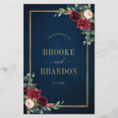Navy Blue Burgundy Gold Geometric Wedding Programm (Voorkant)