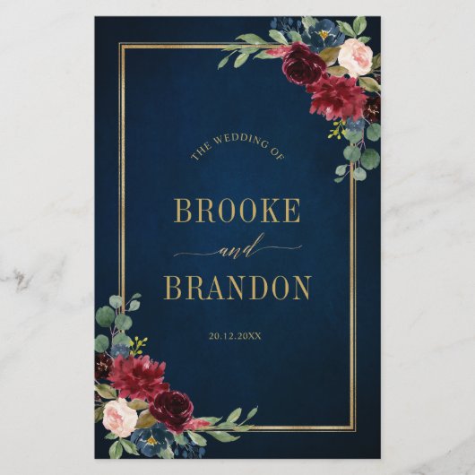 Navy Blue Burgundy Gold Geometric Wedding Programm (Voorkant)