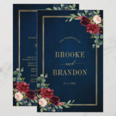Navy Blue Burgundy Gold Geometric Wedding Programm (Voorkant / Achterkant)