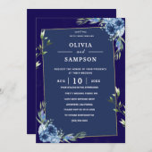 Navy Blue Burgundy Gold Pink Wedding Kaart (Voorkant / Achterkant)