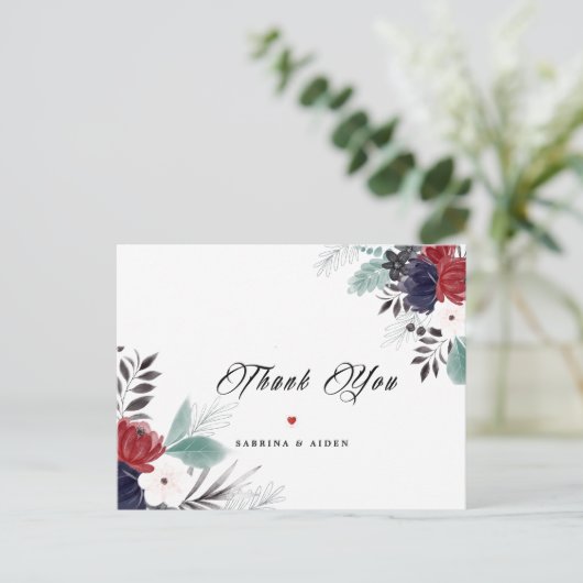 Navy Blue Burgundy Gothic Floral Weddenschap Briefkaart (Staand voorkant)