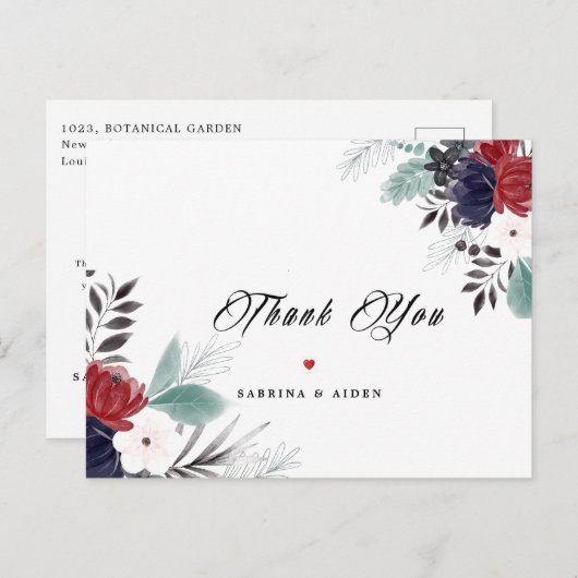 Navy Blue Burgundy Gothic Floral Weddenschap Briefkaart (Voorkant / Achterkant)