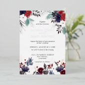 Navy Blue Burgundy Gothic Floral Wedding Folie Uitnodiging (Staand Voorkant)