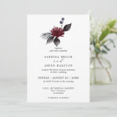 Navy Blue Burgundy Gothic Floral Wedding Kaart (Staand voorkant)