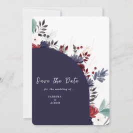 Navy Blue Burgundy Gothic Floral Wedding Save The Date
