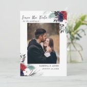 Navy Blue Burgundy Gothic Floral Wedding Save The Date (Staand voorkant)