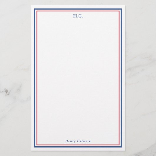 Navy Blue Burgundy Monogrammed Briefpapier (Voorkant)