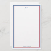Navy Blue Burgundy Monogrammed Briefpapier (Voorkant / Achterkant)