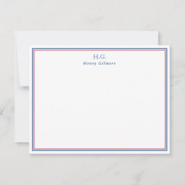 Navy Blue Burgundy Monogrammed Notitiekaartje