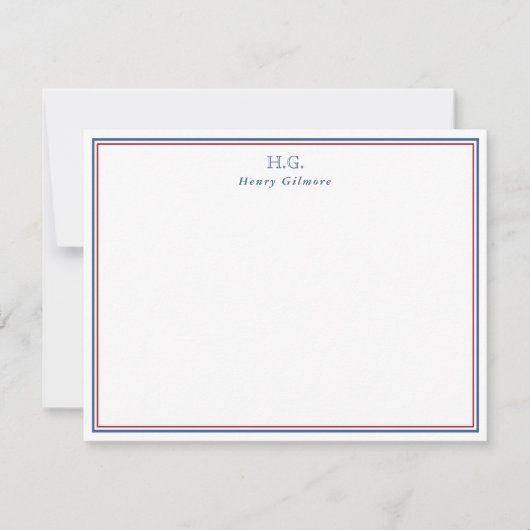 Navy Blue Burgundy Monogrammed Notitiekaartje (Voorkant)