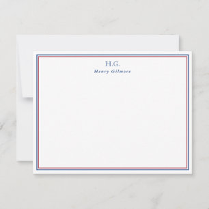 Navy Blue Burgundy Monogrammed Notitiekaartje
