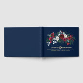 Navy blue | Burgundy Red Bloom Weddenschap Gastenboek (Volledig)
