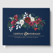 Navy blue | Burgundy Red Bloom Weddenschap Gastenboek (Voorkant)