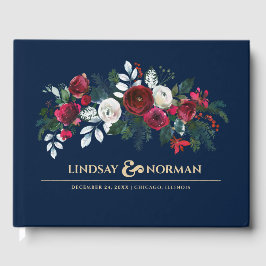 Navy blue | Burgundy Red Bloom Weddenschap Gastenboek