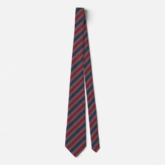 Navy Blue Burgundy Red Classic Regimental Stripe Stropdas (Voorkant)