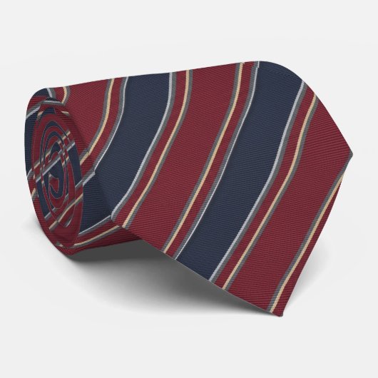Navy Blue Burgundy Red Classic Regimental Stripe Stropdas (Opgerold)
