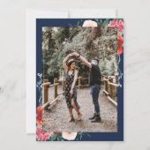 Navy Blue Burgundy Red Coral Floral Kaart (Achterkant)