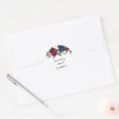 Navy Blue Burgundy Red Floral Chic Script Weduwsch Ronde Sticker (Envelop)