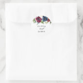 Navy Blue Burgundy Red Floral Chic Script Weduwsch Ronde Sticker (Tas)