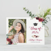 Navy Blue Burgundy Red Floral Foto Afstuderen Kaart (Staand voorkant)