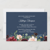 Navy Blue Burgundy Red Floral Foto Afstuderen Kaart (Achterkant)