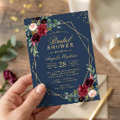 Navy Blue Burgundy Red Floral modern Vrijgezellenf Kaart