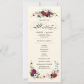 Navy blue | Burgundy Red Floral Wedding Programme Kaart (Voorkant)