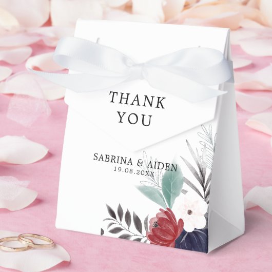Navy Blue Burgundy Red Gothic Floral Wedding Bedankdoosjes (Huwelijk)