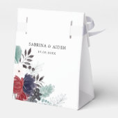 Navy Blue Burgundy Red Gothic Floral Wedding Bedankdoosjes (Achterkant)