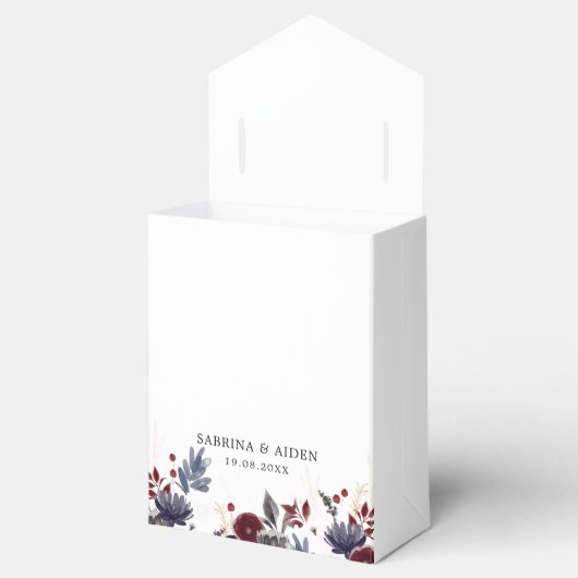 Navy Blue Burgundy Red Gothic Floral Wedding Bedankdoosjes (Geopend)