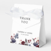 Navy Blue Burgundy Red Gothic Floral Wedding Bedankdoosjes (Voorkant Zijde)