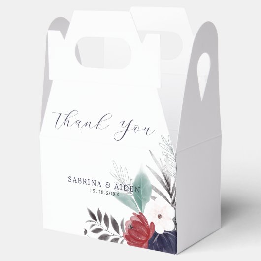 Navy Blue Burgundy Red Gothic Floral Wedding Bedankdoosjes (Geopend)