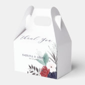 Navy Blue Burgundy Red Gothic Floral Wedding Bedankdoosjes (Voorkant Zijde)