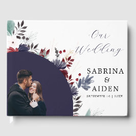 Navy Blue Burgundy Red Gothic Floral Wedding Gastenboek