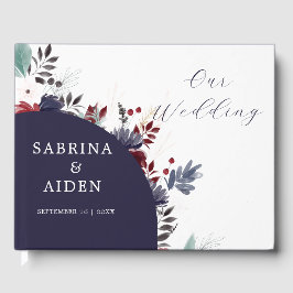 Navy Blue Burgundy Red Gothic Floral Wedding Gastenboek