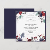 Navy Blue Burgundy Red Gothic Floral Wedding Kaart (Voorkant / Achterkant)
