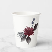 Navy Blue Burgundy Red Gothic Floral Wedding Papieren Bekers (Achterkant)