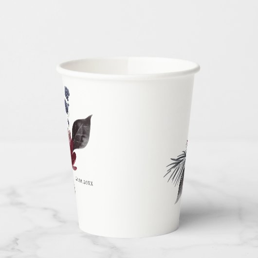 Navy Blue Burgundy Red Gothic Floral Wedding Papieren Bekers (Links)