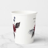 Navy Blue Burgundy Red Gothic Floral Wedding Papieren Bekers (Rechts)