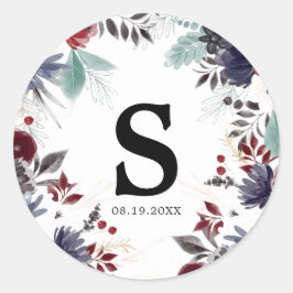 Navy Blue Burgundy Red Gothic Floral Wedding Ronde Sticker