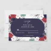 Navy Blue Burgundy Red Gothic Floral Wedding RSVP Kaartje (Voorkant)