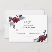 Navy Blue Burgundy Red Gothic Floral Wedding RSVP Kaartje (Voorkant)