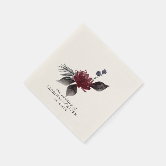 Navy Blue Burgundy Red Gothic Floral Wedding Servet (Hoek)