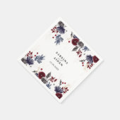 Navy Blue Burgundy Red Gothic Floral Wedding Servet (Hoek)