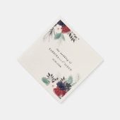 Navy Blue Burgundy Red Gothic Floral Wedding Servet (Hoek)