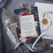 Navy Blue Burgundy Rustic Budget QR Code Wedding Kaart