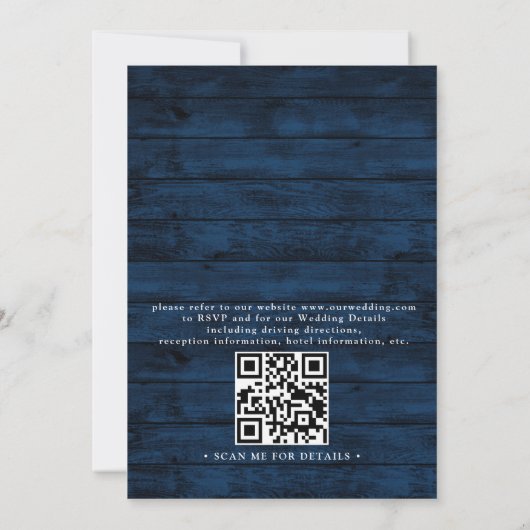 Navy Blue Burgundy Rustic Budget QR Code Wedding Kaart (Achterkant)
