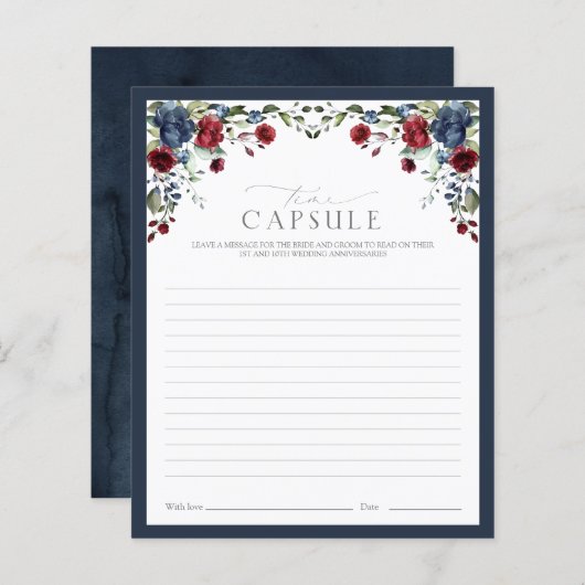 Navy Blue Burgundy Time Capsule Floral Shower Game (Voorkant / Achterkant)