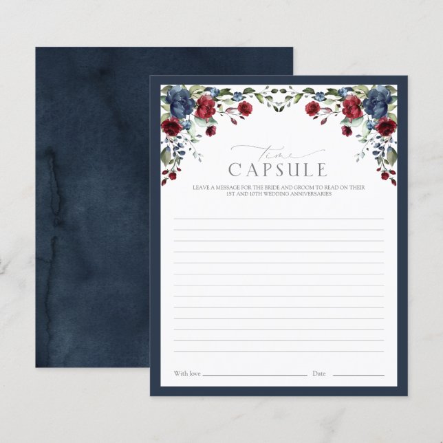 Navy Blue Burgundy Time Capsule Floral Shower Game (Voorkant / Achterkant)